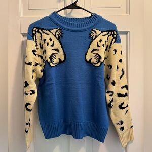 Stylish Blue and Cream Animal Print Sweater